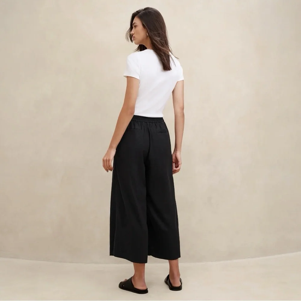 NWT Banana Republic LINEN-BLEND EASY WIDE-LEG CROP PANT - Picture 2 of 5